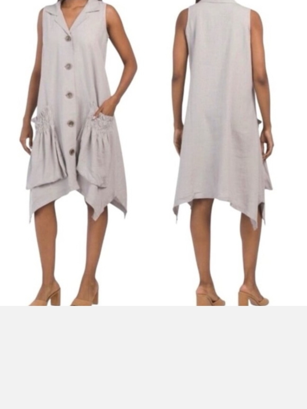 For Cynthia Linen Blend Button Front Dress Boho Lagenlook Sleeveless Size M
